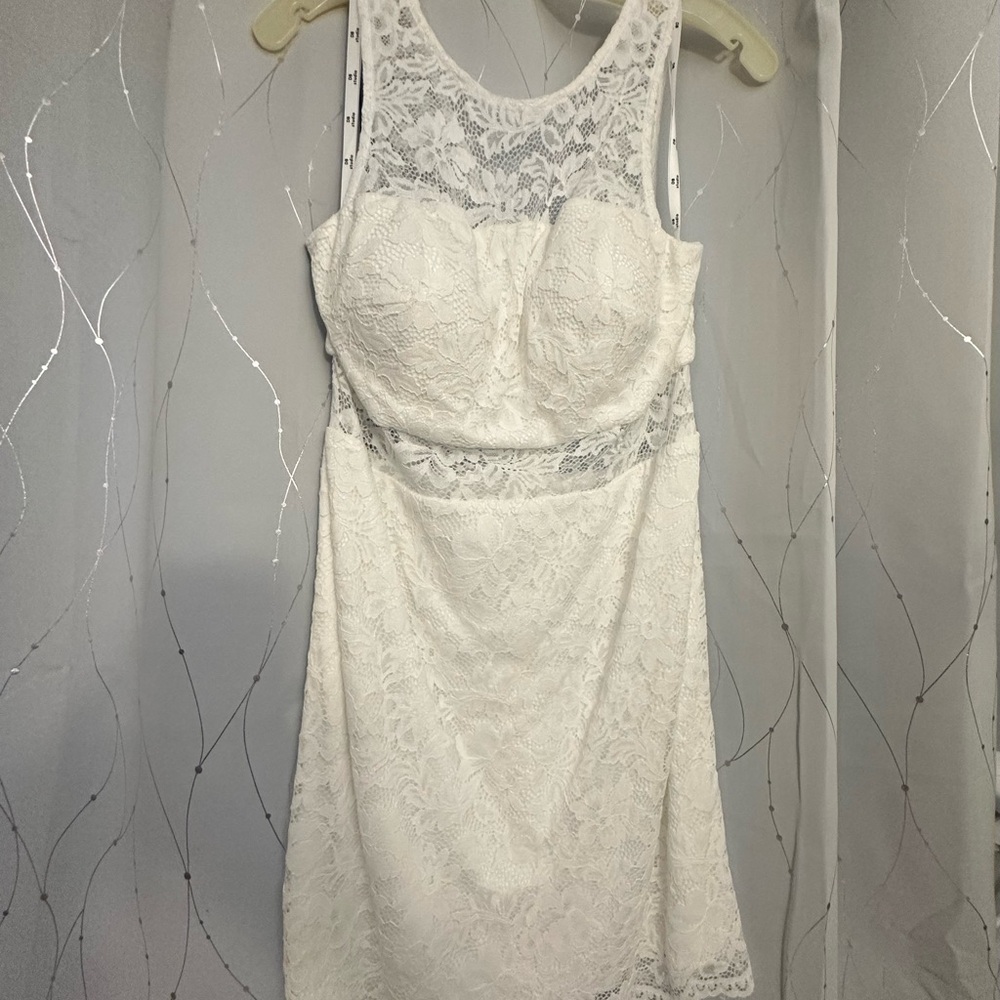David's Bridal White Sheath Midi Dress Sleeveless Scoop Neck
